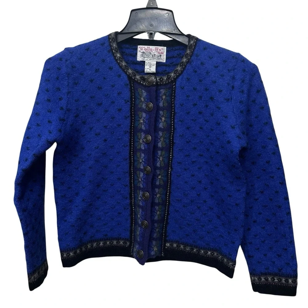VTG Boiled Blue Wool Cardigan Women's Petite Small Knit Button Up Sweater‎ 80s